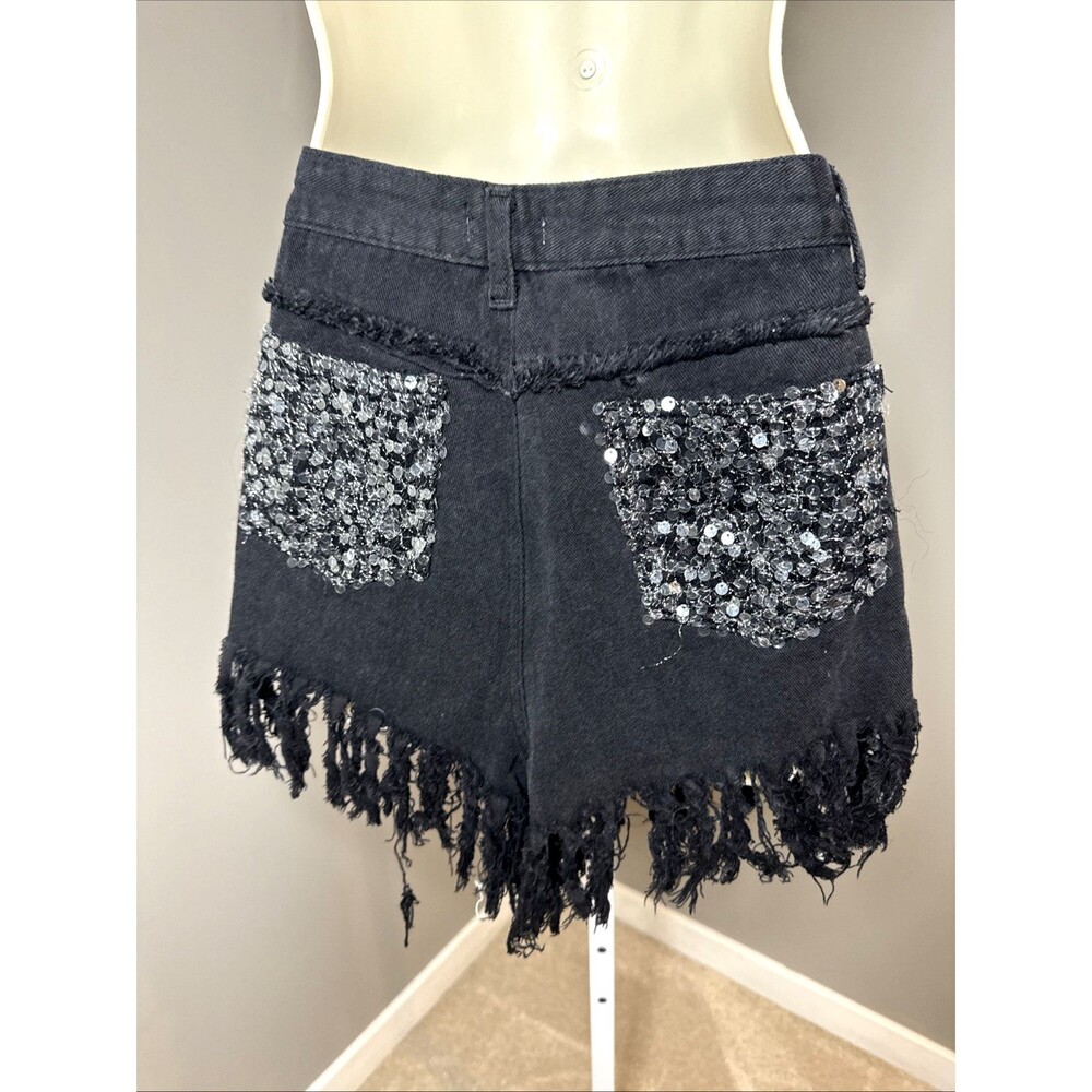 POL Sequin Fringe Womens Shorts M Jean Denim MEDIUM NWOT